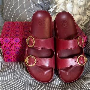 Tory Burch Women's Burgundy Slide Sandals
